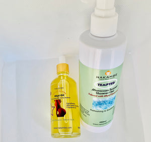 Nakambe Afrocurves Akpi/Djansang Oil 100ml + Tempted Shower Gel with Akpi 250ml Bundle