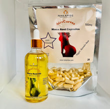 Lade das Bild in den Galerie-Viewer, Nakambe AfroCurves Maca Root Oil 100ml + 28 Maca Capsules Bundle
