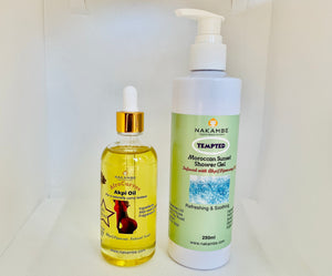 Nakambe Afrocurves Akpi/Djansang Oil 100ml + Tempted Shower Gel with Akpi 250ml Bundle
