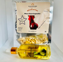 Lade das Bild in den Galerie-Viewer, Nakambe AfroCurves Maca Root Oil 100ml + 28 Maca Capsules Bundle
