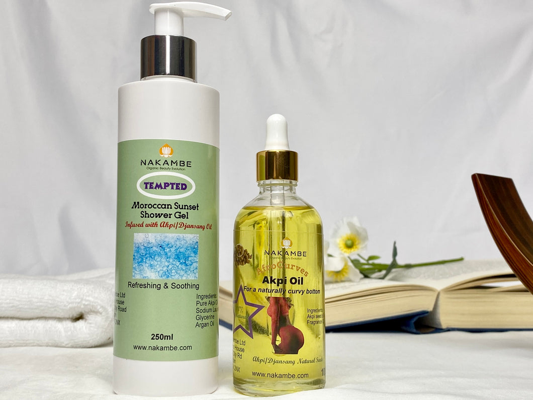 Nakambe Afrocurves Akpi/Djansang Oil 100ml + Tempted Shower Gel with Akpi 250ml Bundle